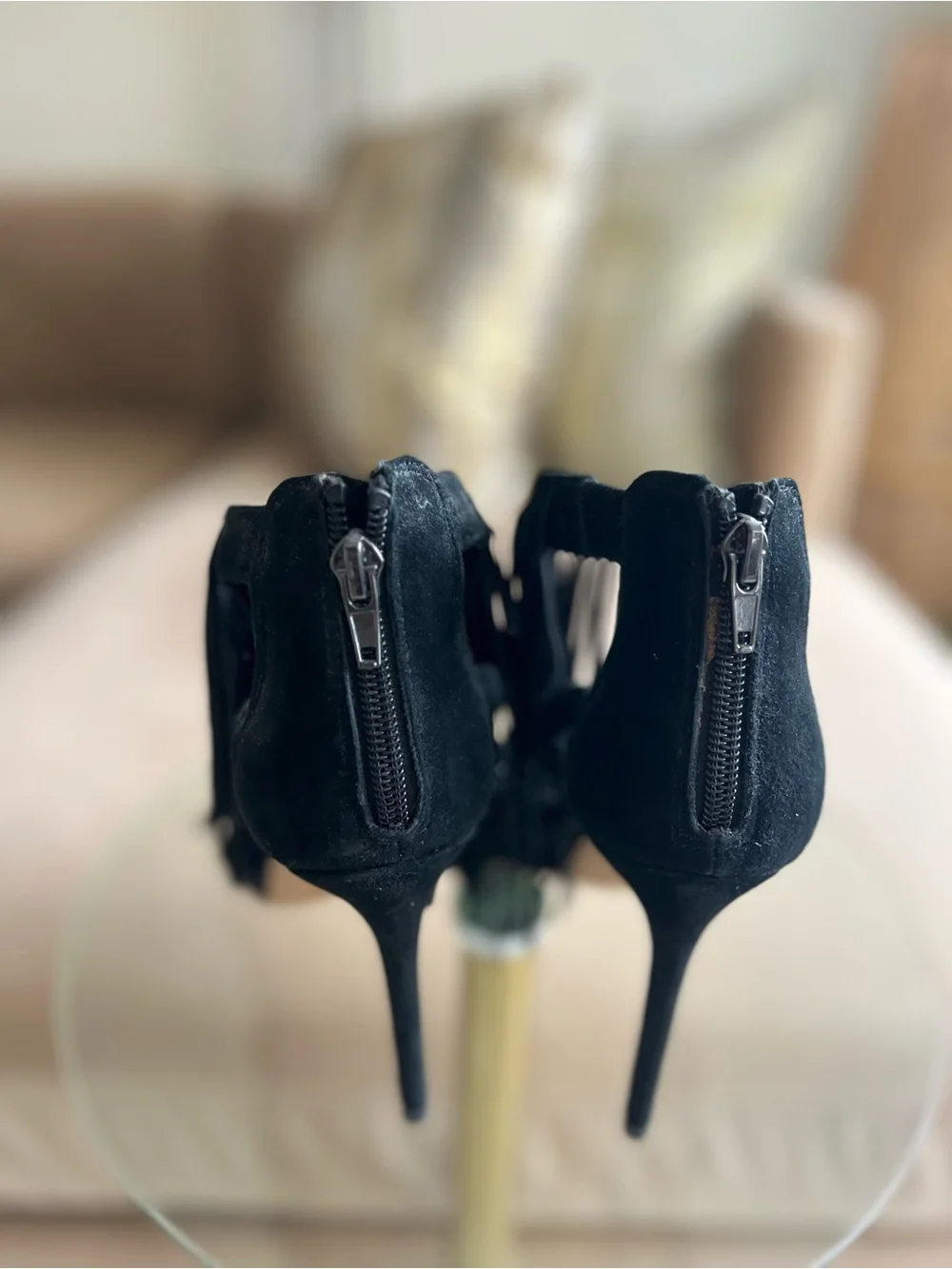 Steve Madden Fringly Fringe Heels Black Suede Stilettos Size 7.5